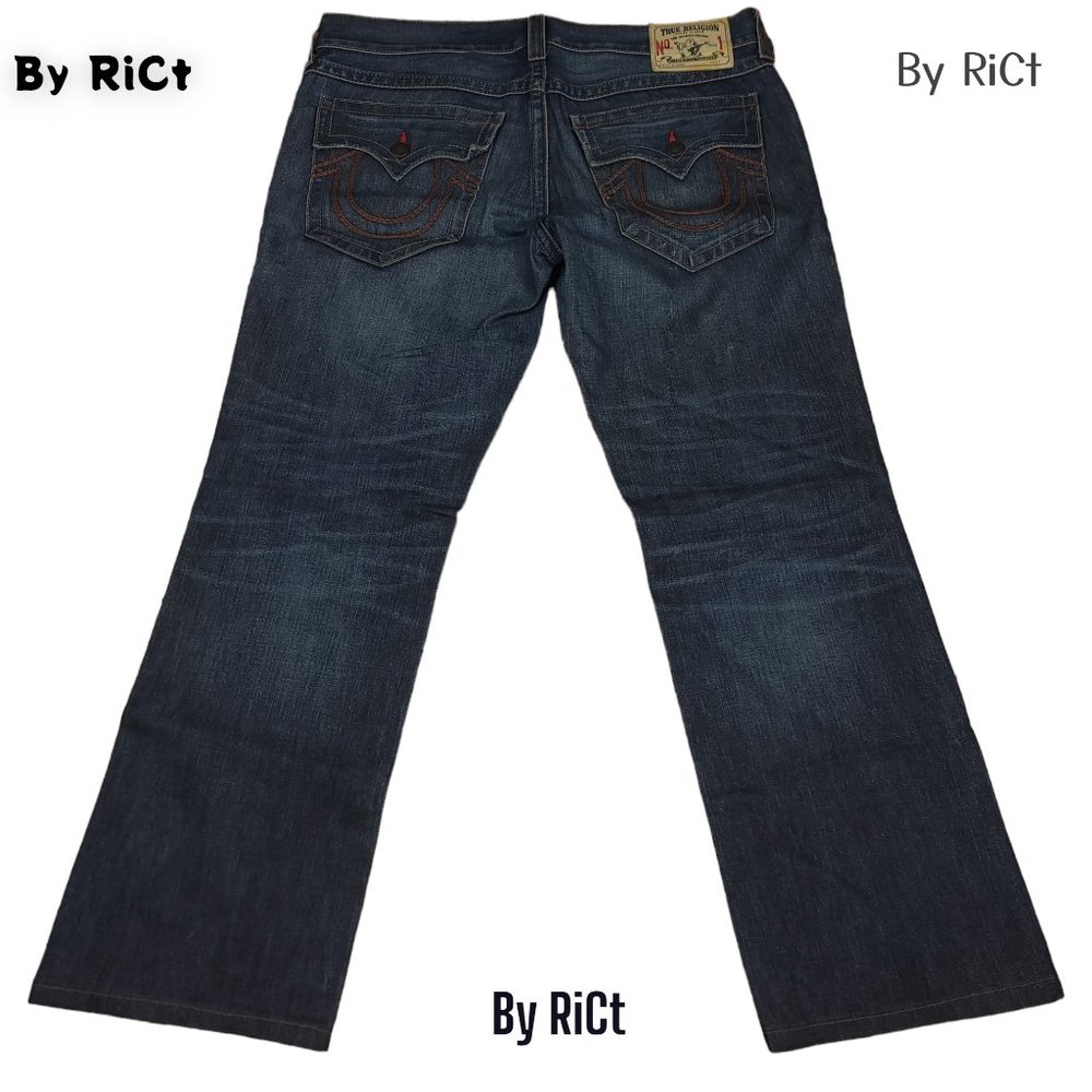 True Religion Authentic Vintage Ricky Men's Jeans Size 38x32 Mid Rise Blue Denim